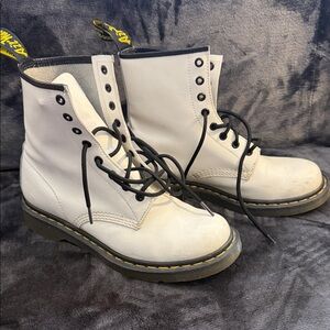 Dr. Martens White Leather 8-Eye Boots with Black Laces